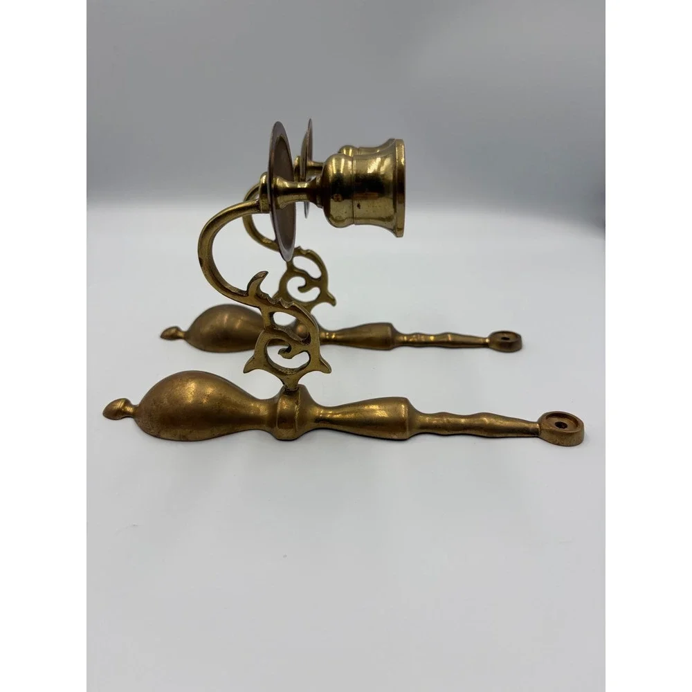 Unbranded Wall Sconce Gold Brass Taper Candle Holder Pair Vintage Scroll